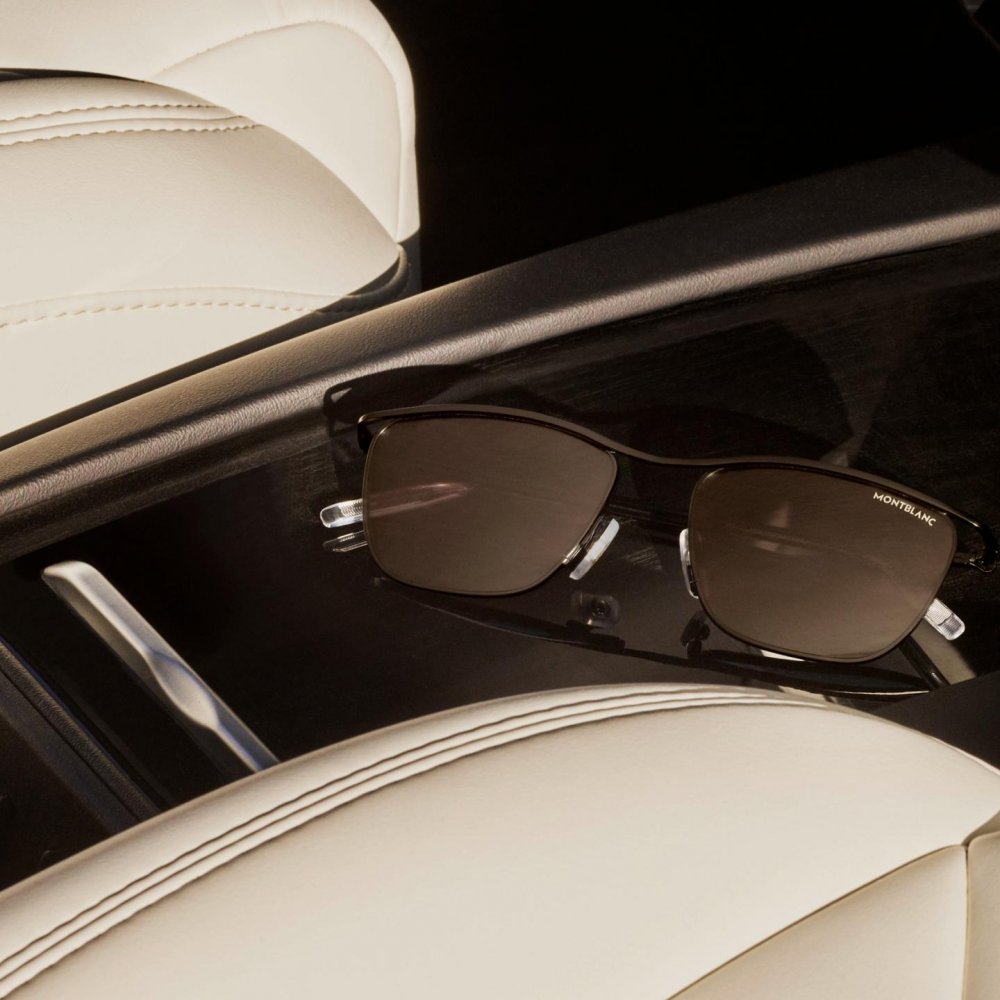 LBL, Luxury Business Lifestyle, car, 128797, Rectangular Gold-Coloured Sunglasses with Brown-Coloured Acetate Frame